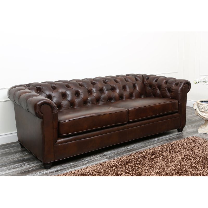 Riley 86" Leather Chesterfield Sofa joss and main upholstered furniture blowout sale