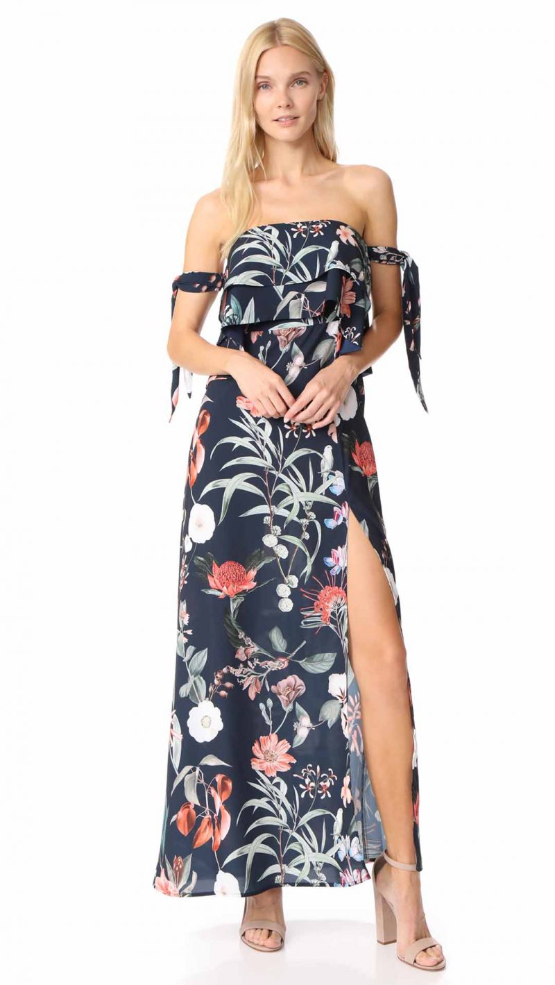 STYLESTALKER Jasper Off The Shoulder Maxi Dress Floral Print fall 2017 wedding guest dresses