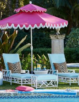SUMMER CLASSICS FOR ONE KINGS LANE Coco Ottoman, Blue/White Sunbrella one kings lane summer clearance sale