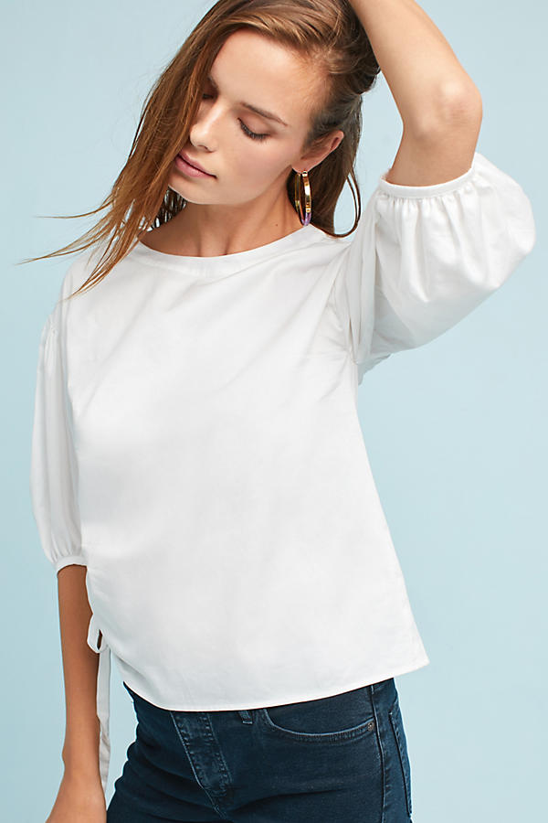 Seen Worn Kept Poplin Puff-Sleeve Top White side tie tops fall 2017