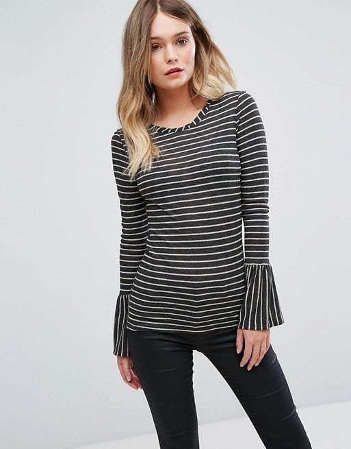 Sisley Glitter Stripe Bell Sleeve Top Dark Gray 