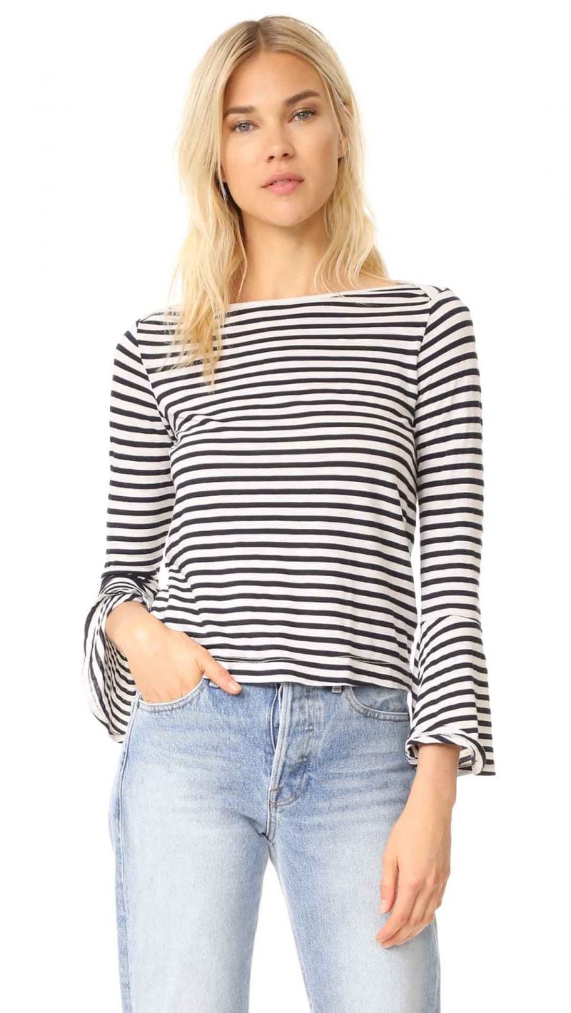 Splendid French Stripe Bell Sleeve Top Off White
