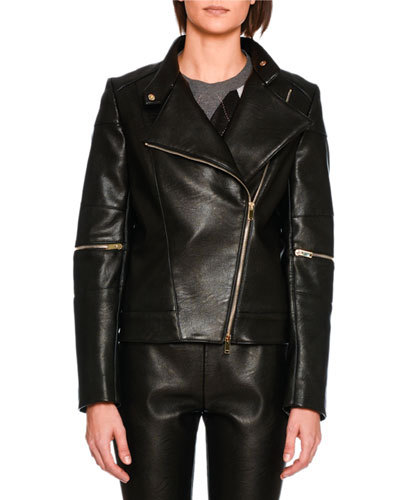 Stella McCartney Victoire Faux-Leather Moto Jacket, Black neiman marcus fall 2017