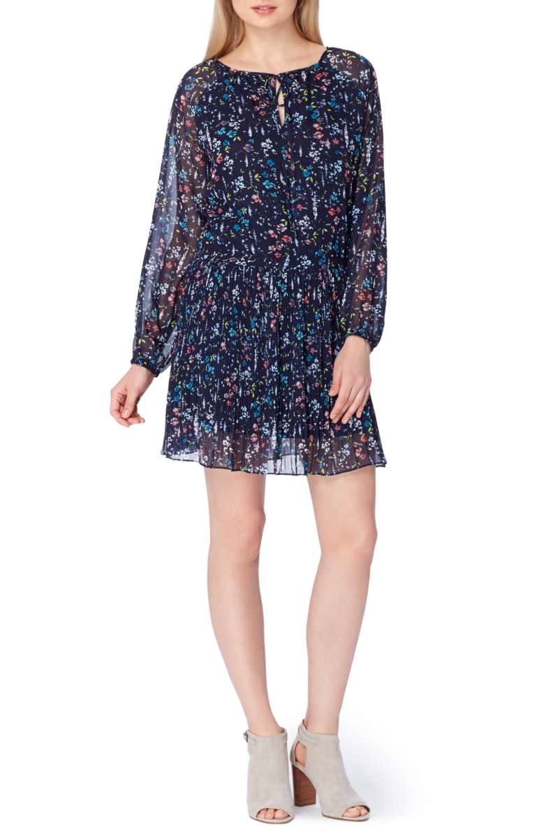 TAHARI Floral Drop Waist Dress Navy Coral Lime fall floral print dresses
