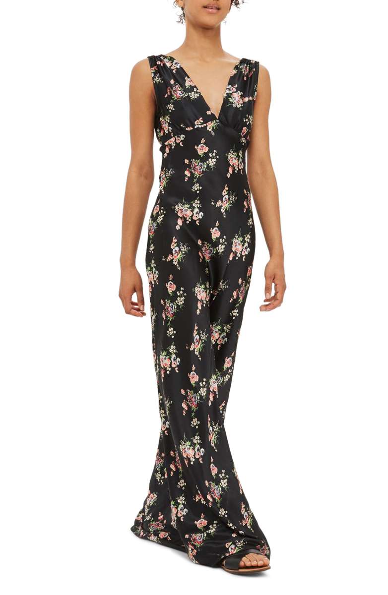 TOPSHOP Ditsy Floral Print Maxi Dress Black Multi fall wedding guests dresses