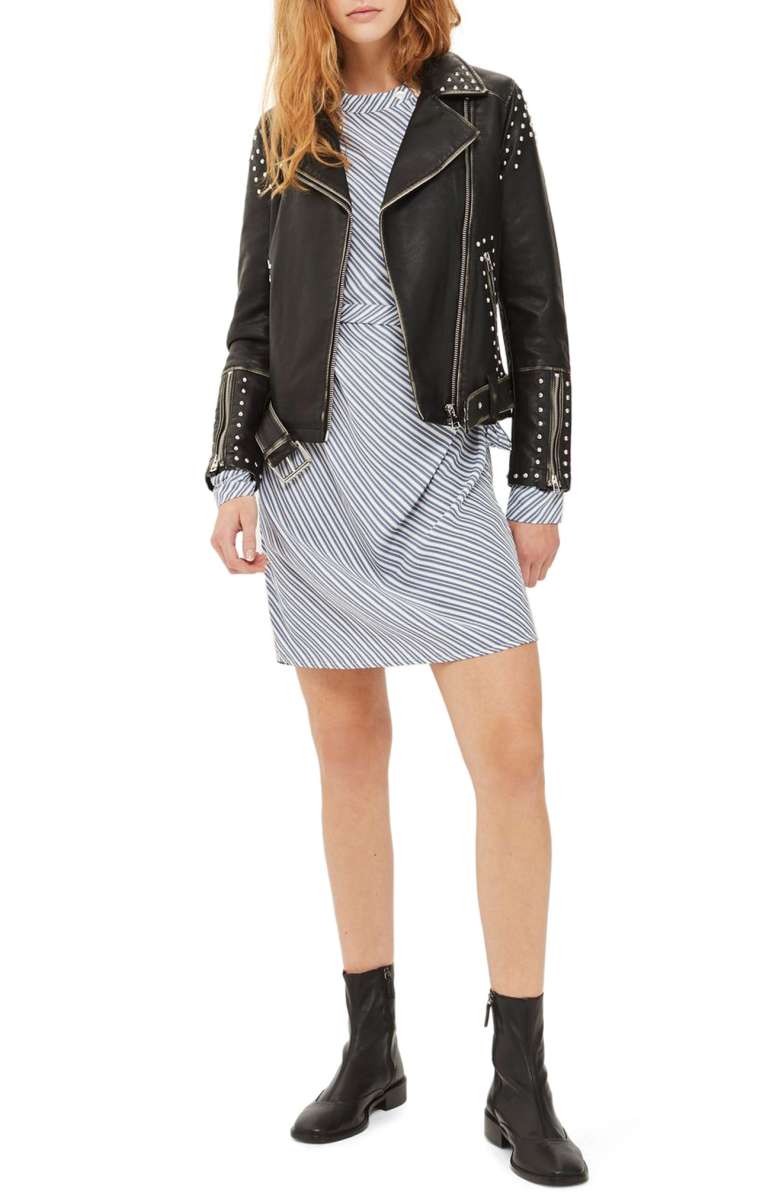 TOPSHOP Naomi Studded Faux Leather Biker Jacket Black faux leather moto jackets 