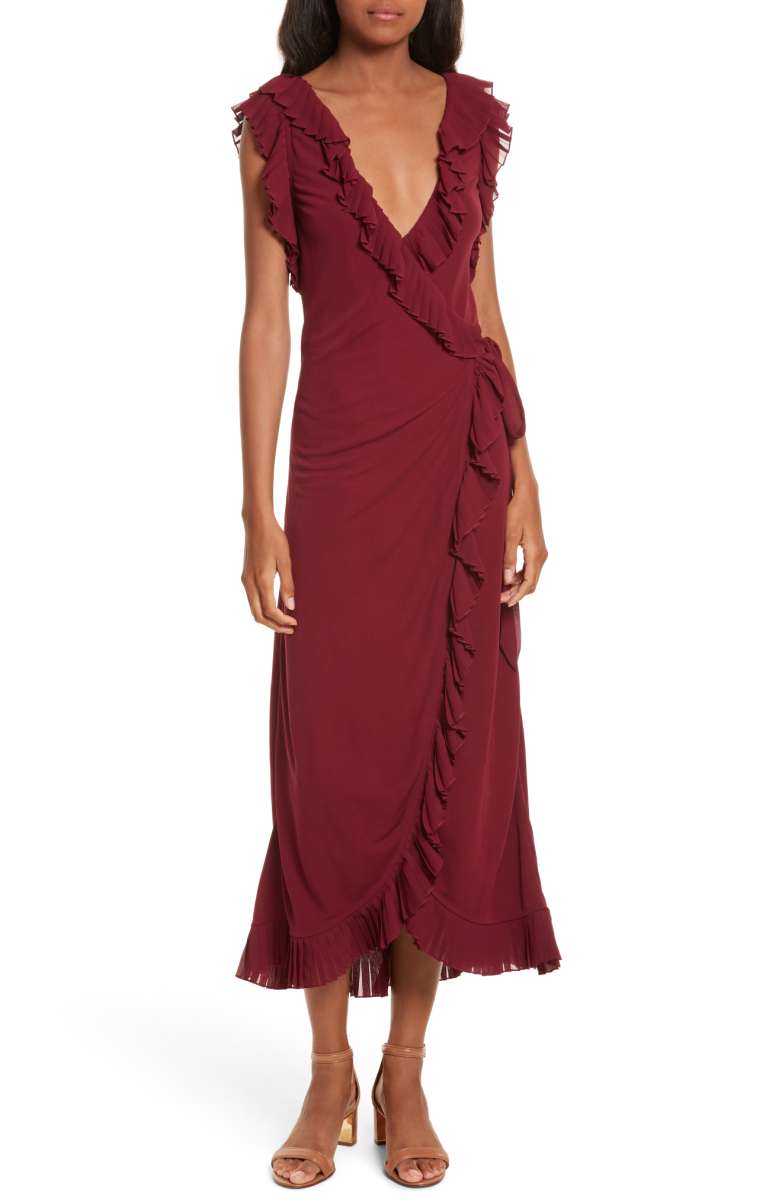 TORY BURCH Whitney Wrap Midi Dress Imperial Garnet wrap dresses fall 2017 wedding guest