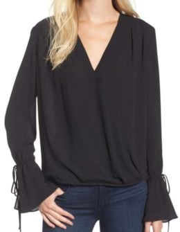 TROUVÉ Surplice Tie Sleeve Top Black tie sleeve tops fall 2017