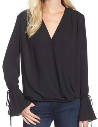 TROUVÉ Surplice Tie Sleeve Top Black tie sleeve tops fall 2017