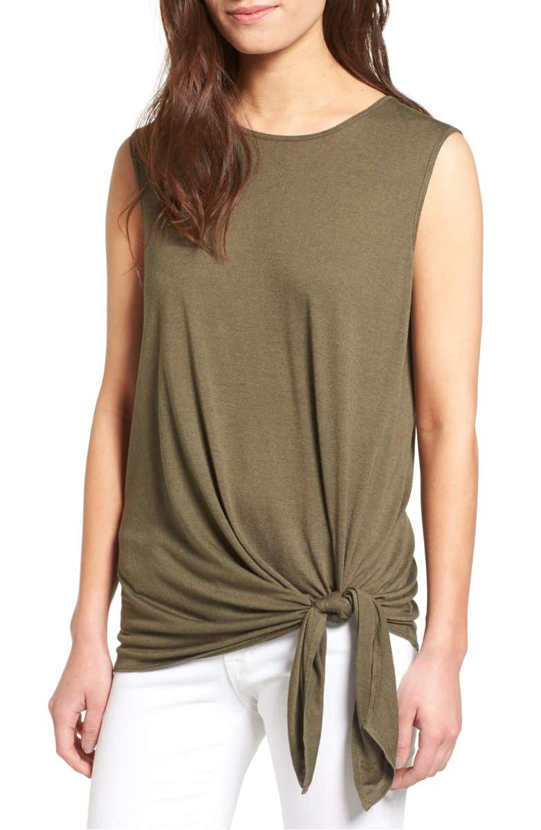 TROUVÉ Tie Front Tank Olive Sarma side tie tops fall 2017