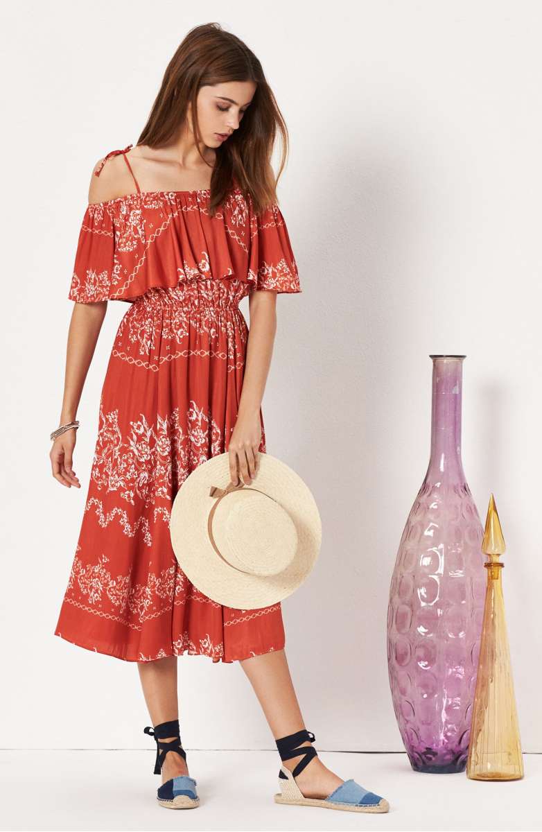 TULAROSA Jacqui Floral Print Cold Shoulder Dress Red Floral Stripe fall