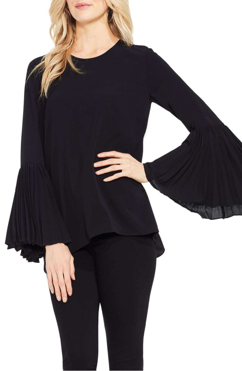 VINCE CAMUTO Pleat bell Sleeve Blouse Rich Black bell sleeve tops fall 2017