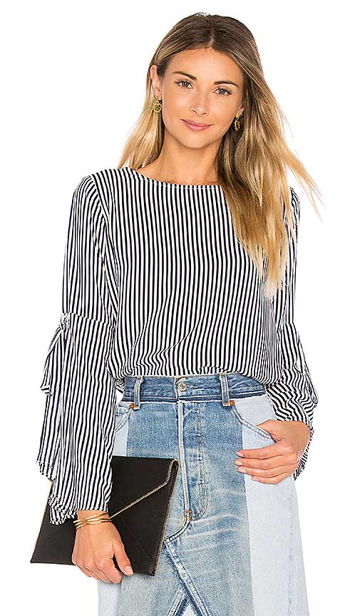 Velvet by Graham & Spencer ADIA TIE SLEEVE BLOUSE Navy White 