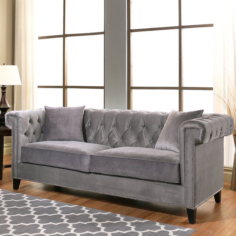 Vianna Velvet Chesterfield Sofa Nailhead Trim joss and main upholstered furniture blowout sale