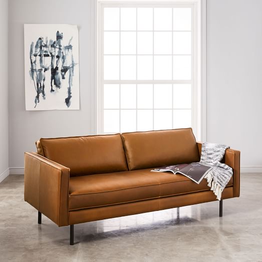 West Elm Axel Leather Sofa (76") Saddle west elm clearance sale
