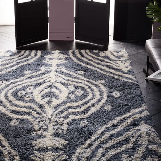 West Elm Botanical Ikat Shag Rug - Blue Dusk west elm clearance sale