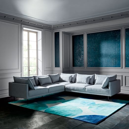 West Elm Halsey L-Shaped Sectional - Ice (Yarn Dyed Linen Weave) west elm clearance sale