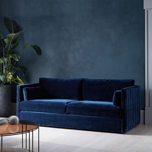West Elm Lauren Sofa (86.5") Velvet Indigo Velvet Gray west elm clearance sale