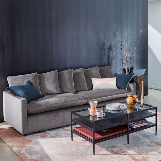 West Elm Retreat Sofa (96") Worn Velvet Metal west elm clearance sale