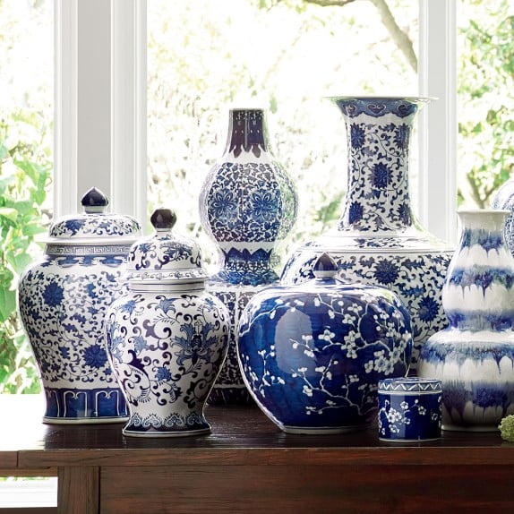 Williams Sonoma Home Blue & White Ginger Jar with Lid, 16" Urn buy more save more sale