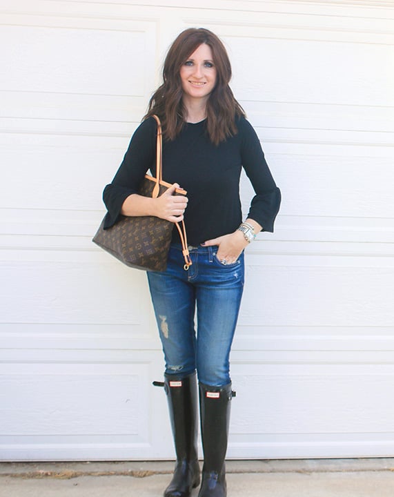 candace rose anderson bell sleeve tops bp nordstrom hunter boots ag jeans louis vuitton bag wavy lob hair fashion blogger candieanderson