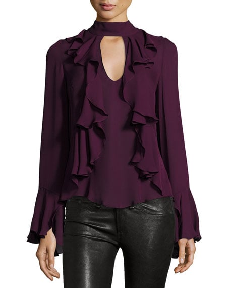 cinq a sept Sia Ruffle-Front Silk Blouse Plum bell sleeve tops fall 2017