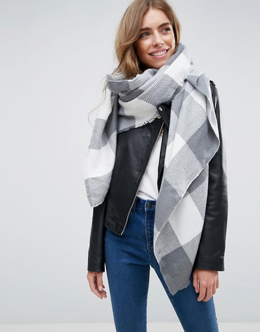 ASOS Oversized Square Scarf Herringbone Check Scarf White buffalo check scarves fall winter
