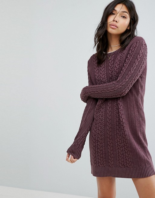 Abercrombie & Fitch Cable Knit Sweater Dress Burgundy sweater dresses fall winter