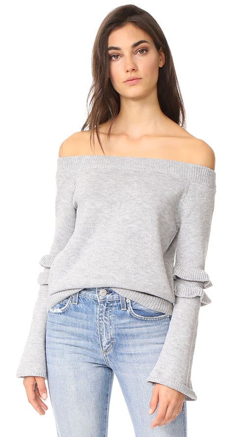After Market Off Shoulder Ruffle Sweater Grey off the shoulder sweaters fall 2017