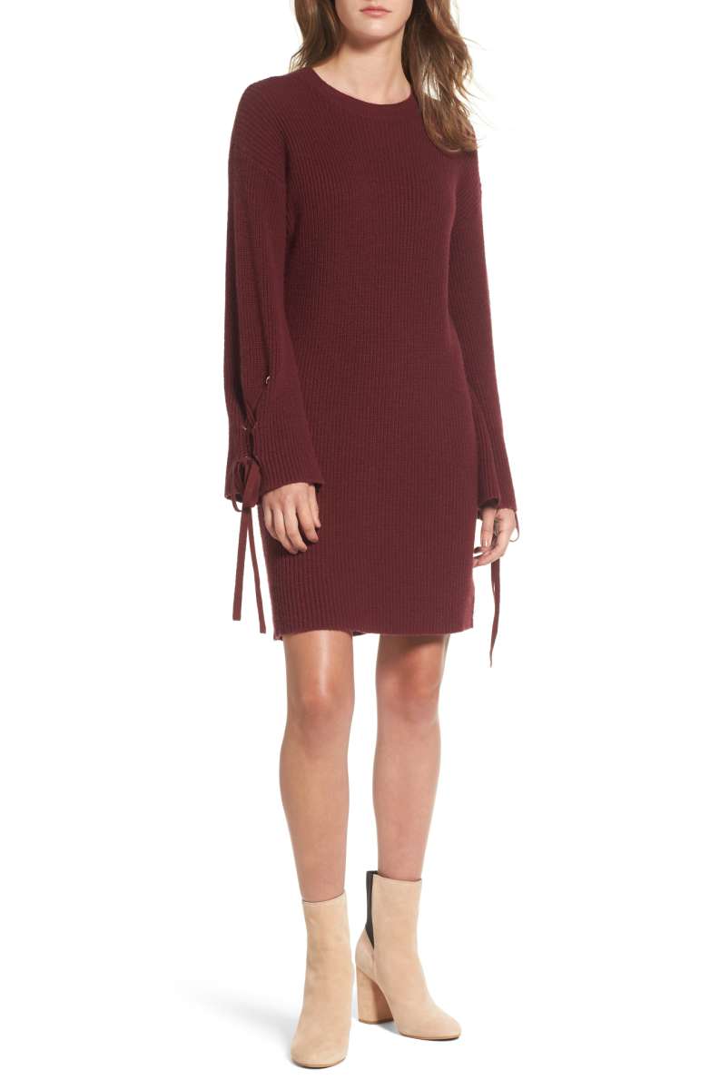BP. Tie Sleeve Sweater Dress Red Tannin sweater dresses fall winter