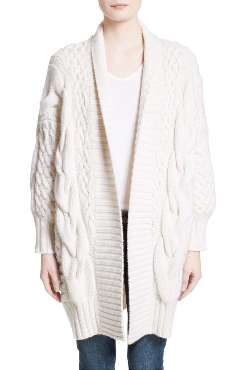 BURBERRY Camrosbrook Wool & Cashmere Open Cardigan Natural White chunky cardigans fall 2017 winter 2018