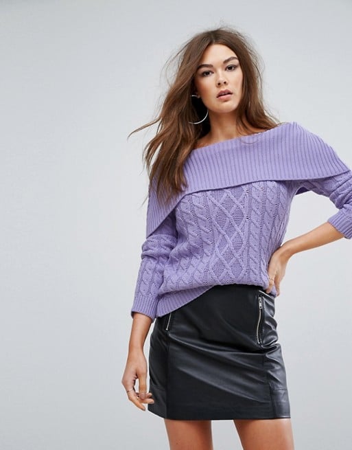 Boohoo Cable Knit Bardot Sweater Lavender off the shoulder sweaters fall winter
