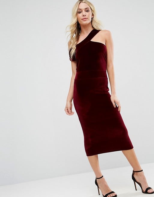 Boohoo Velvet Cut Out Detail Pencil Dress Burgundy velvet dresses holiday party