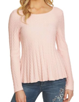 CECE Chevron Stitch Sweater Light Floral Pink peplum sweaters