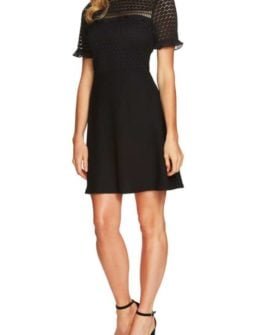 CECE Lillian Lace Fit & Flare Dress Rich Black little black dresses holiday party season
