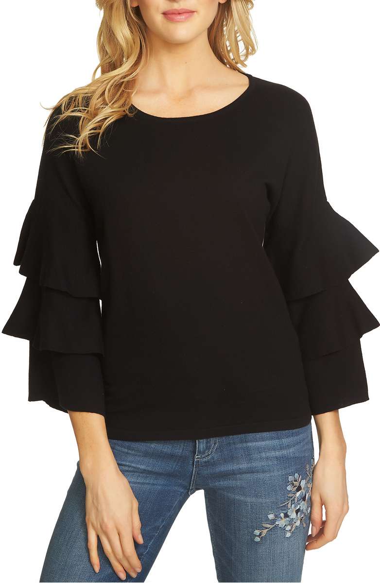 CECE Ruffle Sleeve Sweater Rich Black fall winter 2017