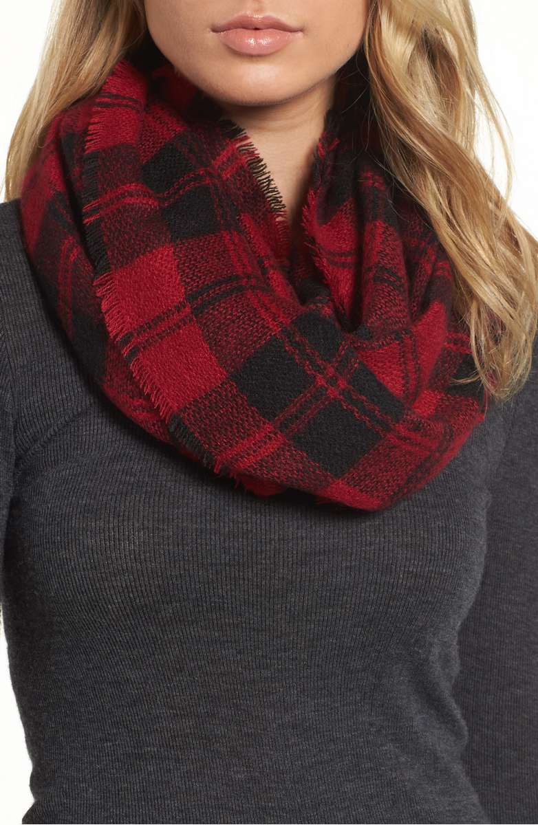 COLLECTION XIIX Plaid Infinity Scarf Red Black buffalo check scarves 