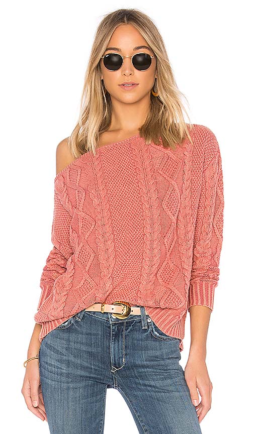 Callahan CABLE KNIT OFF THE SHOULDER SWEATER Rose