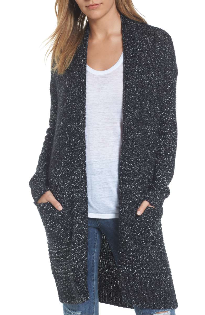 Caslon Mixed Stitch Long Cardigan Black Mix Stitch Marl chunky cardigans fall winter