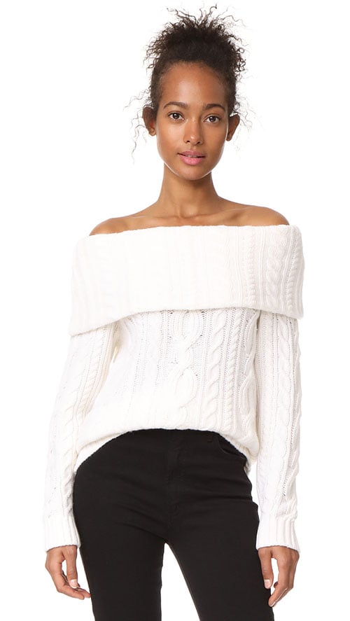Club Monaco Sharron Cashmere Sweater Cream cable knit off the shoulder sweaters fall 2017 