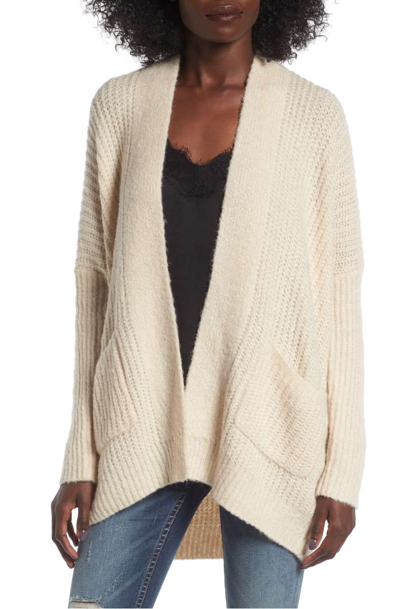 DREAMERS BY DEBUT Rib Knit Open Cardigan Ivory chunky cardigans fall winter