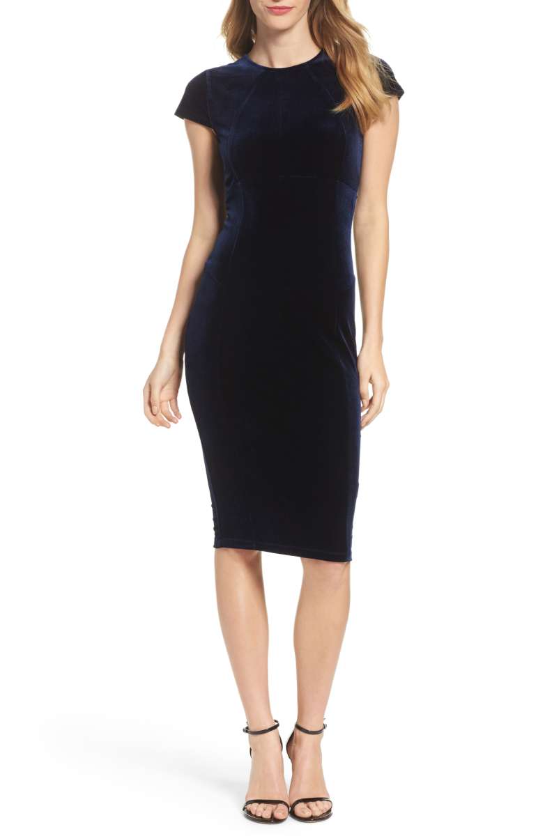 FELICITY & COCO Velvet Midi Dress Dark Navy velvet dresses holiday party