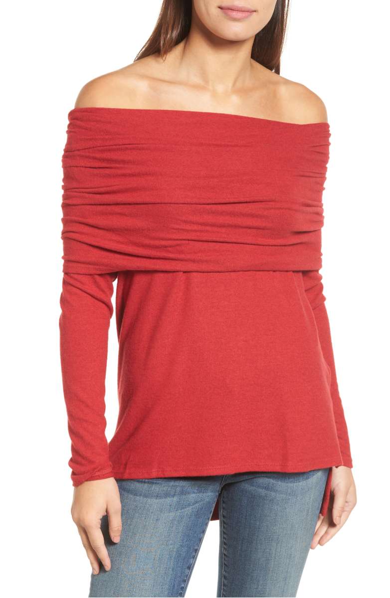 GIBSON Convertible Neckline Cozy Fleece Tunic off the shoulder sweaters fall 2017