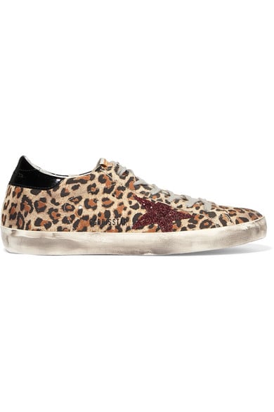 GOLDEN GOOSE DELUXE BRAND Super Star Patent Glittered and Leopard Print Leather Sneakers fall 2017