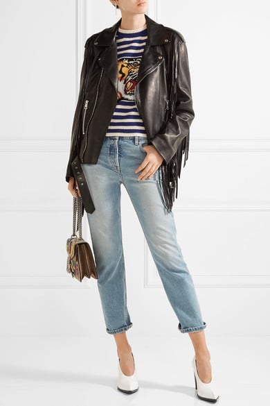 GUCCI Fringed leather biker jacket black leather moto jackets fall 2017