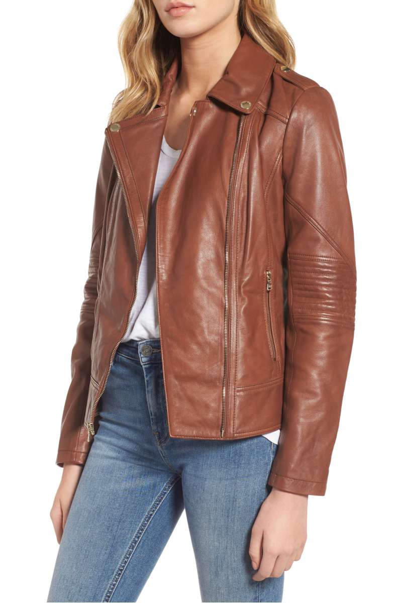 GUESS Leather Moto Jacket Cognac leather moto jackets fall 2017