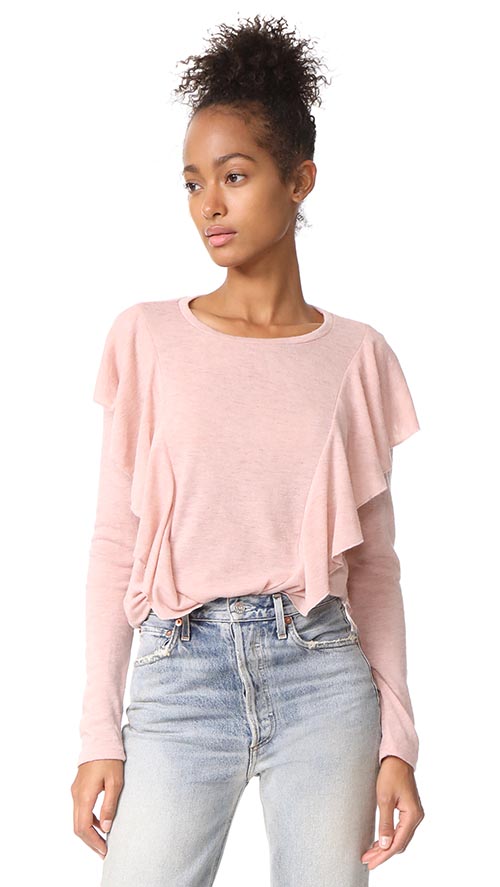 Glamorous Ruffle Pullover Dusty Pink ruffle sweaters fall winter