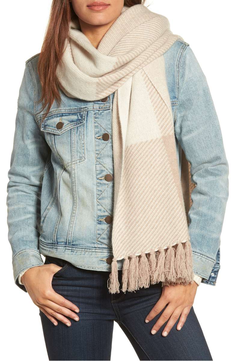 Halogen Buffalo Check Cashmere Scarf Brown Soft Heather Combo buffalo check scarves fall winter