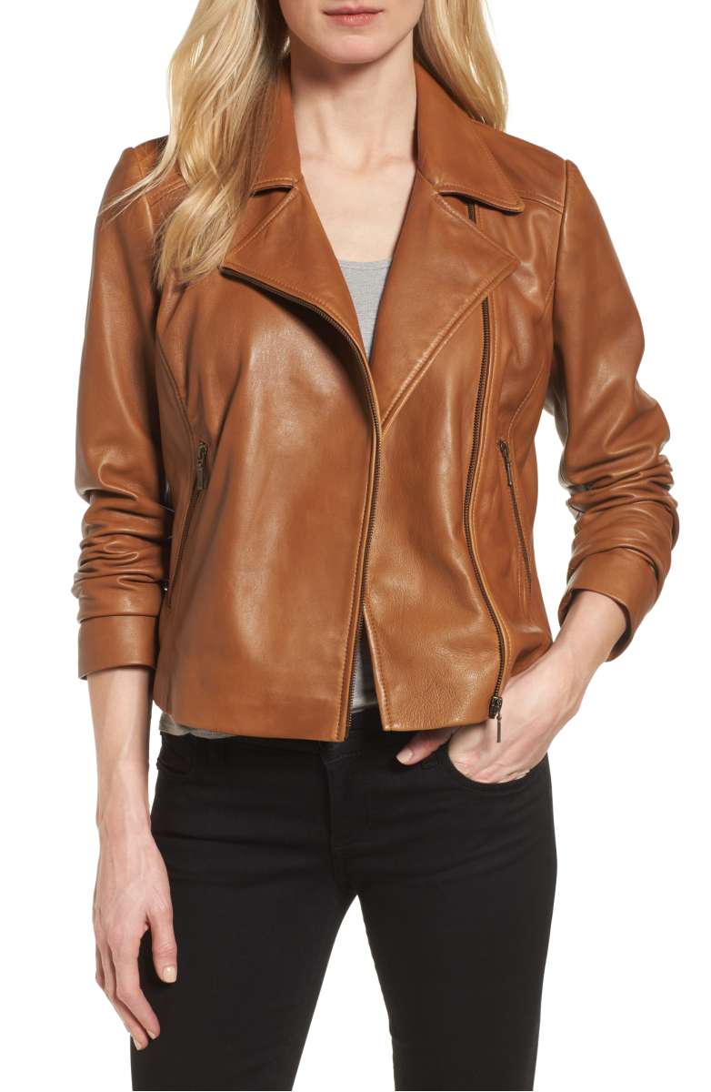 Halogen Leather Moto Jacket Cognac leather moto jackets fall 2017