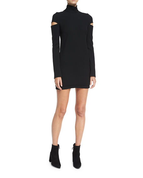 Helmut Lang Turtleneck Slit Long-Sleeve Mini Sweater Dress Black